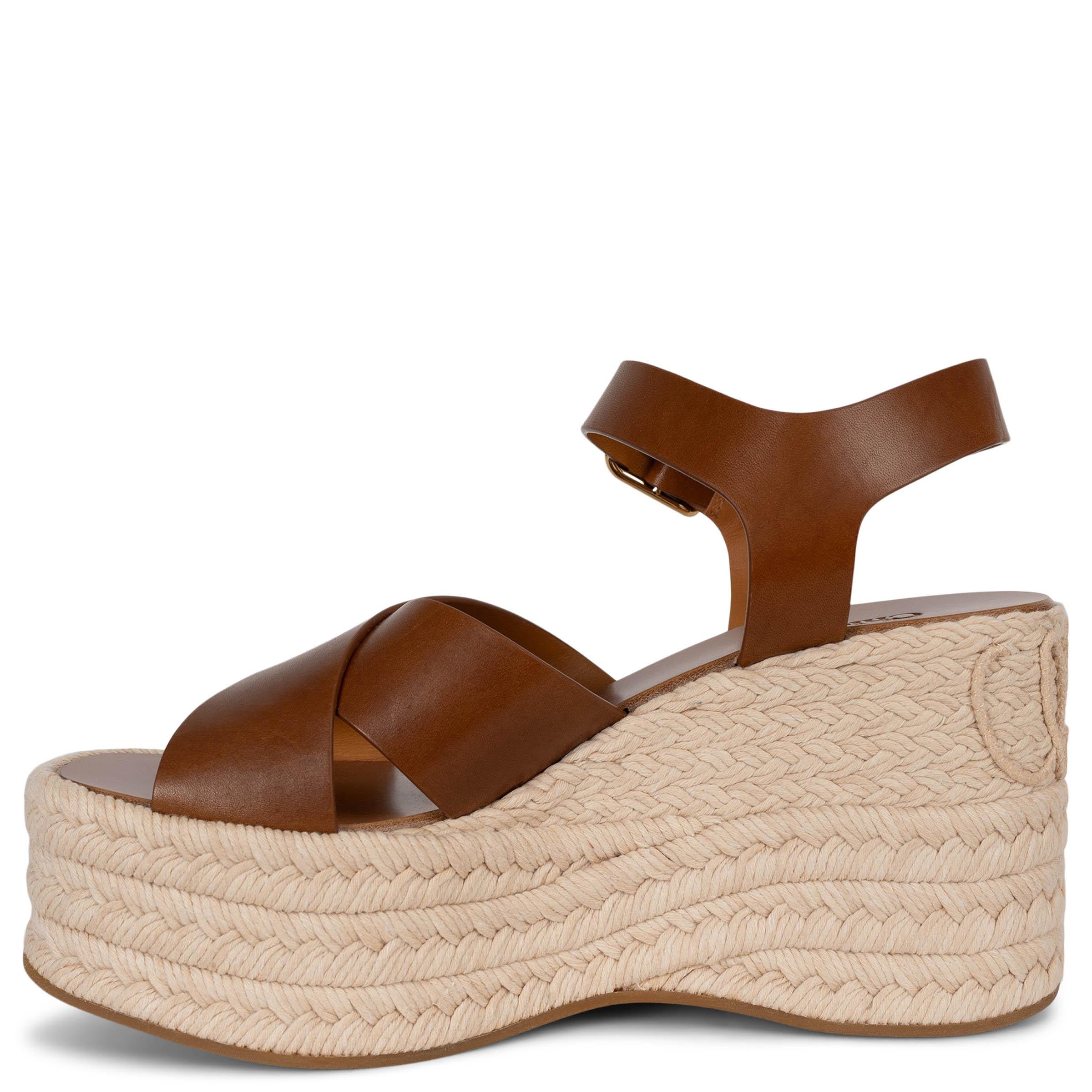 CHLOE Ginger Brown cuero 2025 ISLA ESPADRILLE WEDGE Sandalias Zapatos 38 Beige en venta