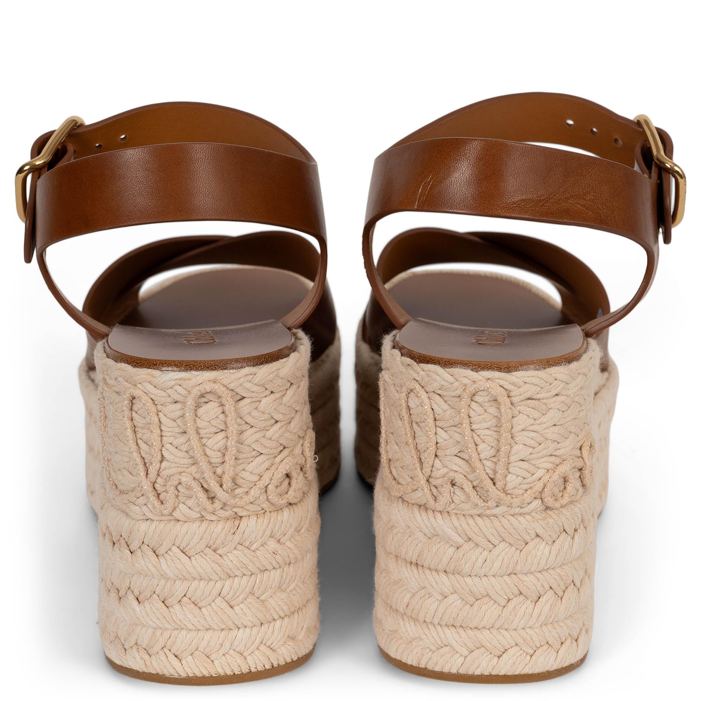 De las mujeres CHLOE Ginger Brown cuero 2025 ISLA ESPADRILLE WEDGE Sandalias Zapatos 38 en venta