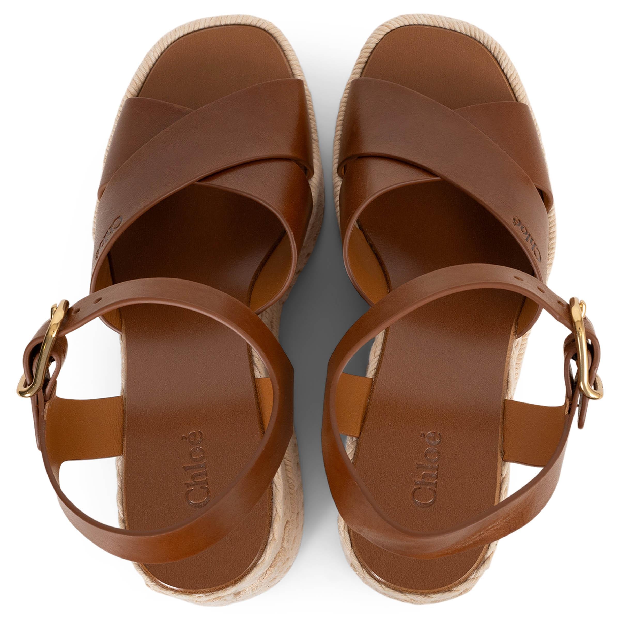 CHLOE Ginger Brown cuero 2025 ISLA ESPADRILLE WEDGE Sandalias Zapatos 38 en venta 1