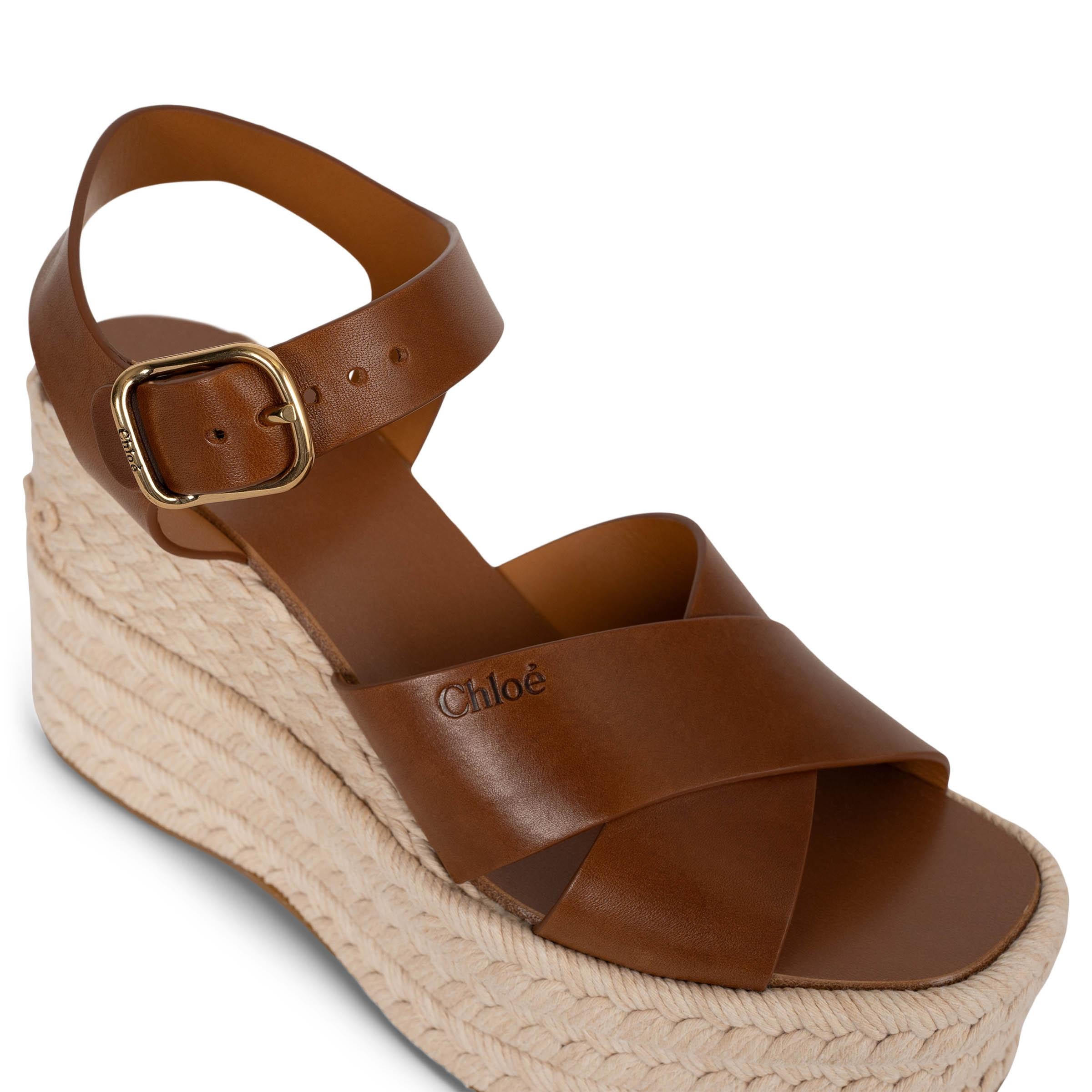 CHLOE Ginger Brown cuero 2025 ISLA ESPADRILLE WEDGE Sandalias Zapatos 38 en venta 2