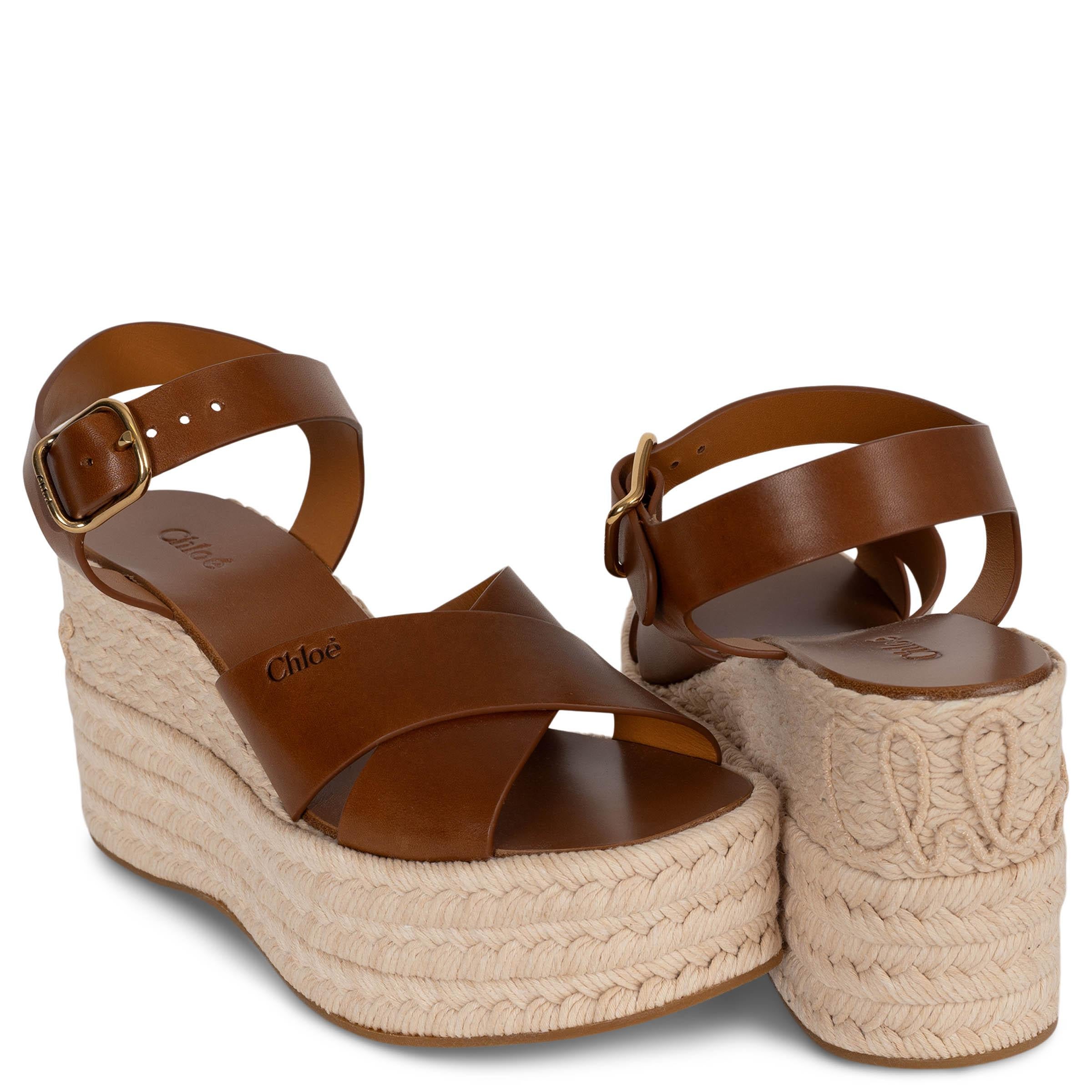 CHLOE Ginger Brown cuero 2025 ISLA ESPADRILLE WEDGE Sandalias Zapatos 38 en venta 3