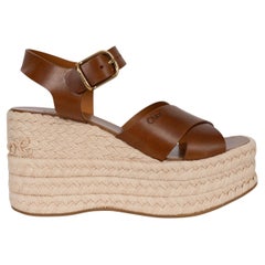 CHLOE Ginger brown leather 2025 ISLA ESPADRILLE WEDGE Sandals Shoes 38