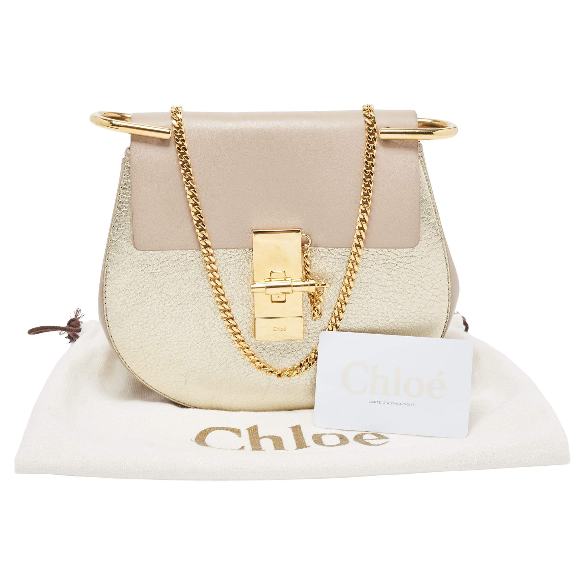 Chloe Gold/Beige Leather Small Drew Shoulder Bag