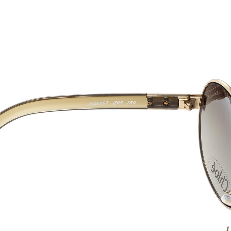 Chloe Gold/Brown Gradient CL2207 Aviator Sunglasses In Good Condition For Sale In Dubai, Al Qouz 2