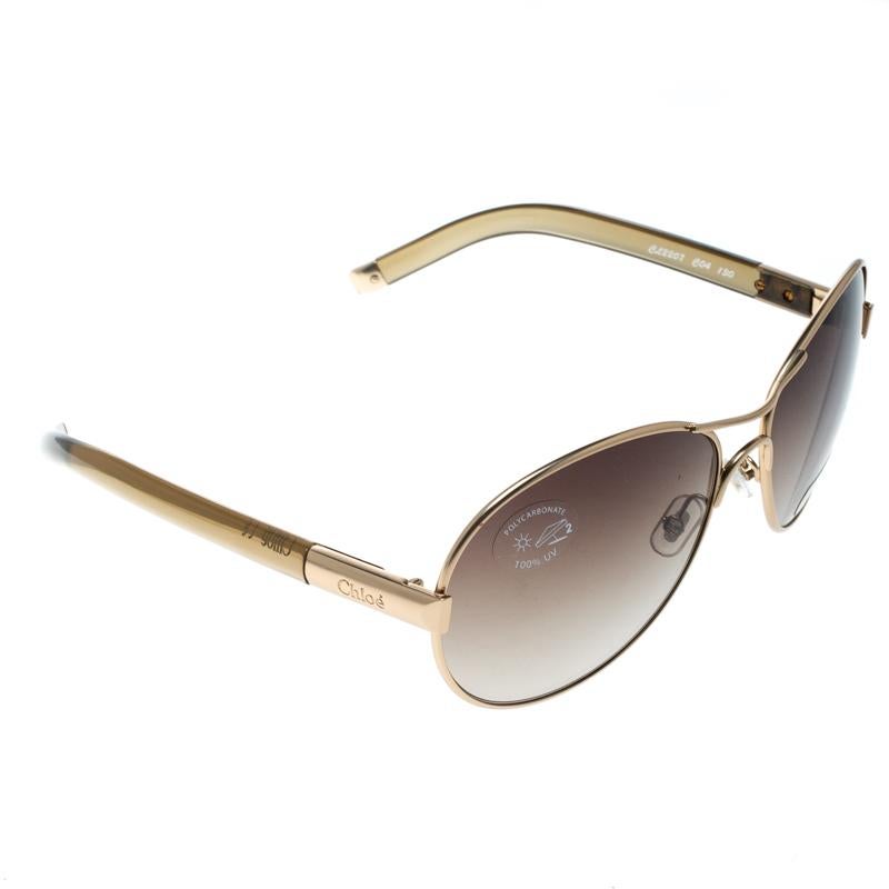 Chloe Gold/Brown Gradient CL2207 Aviator Sunglasses For Sale
