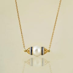 Chloe Gold Diamond South Sea Peal and Enamel Pendant Necklace