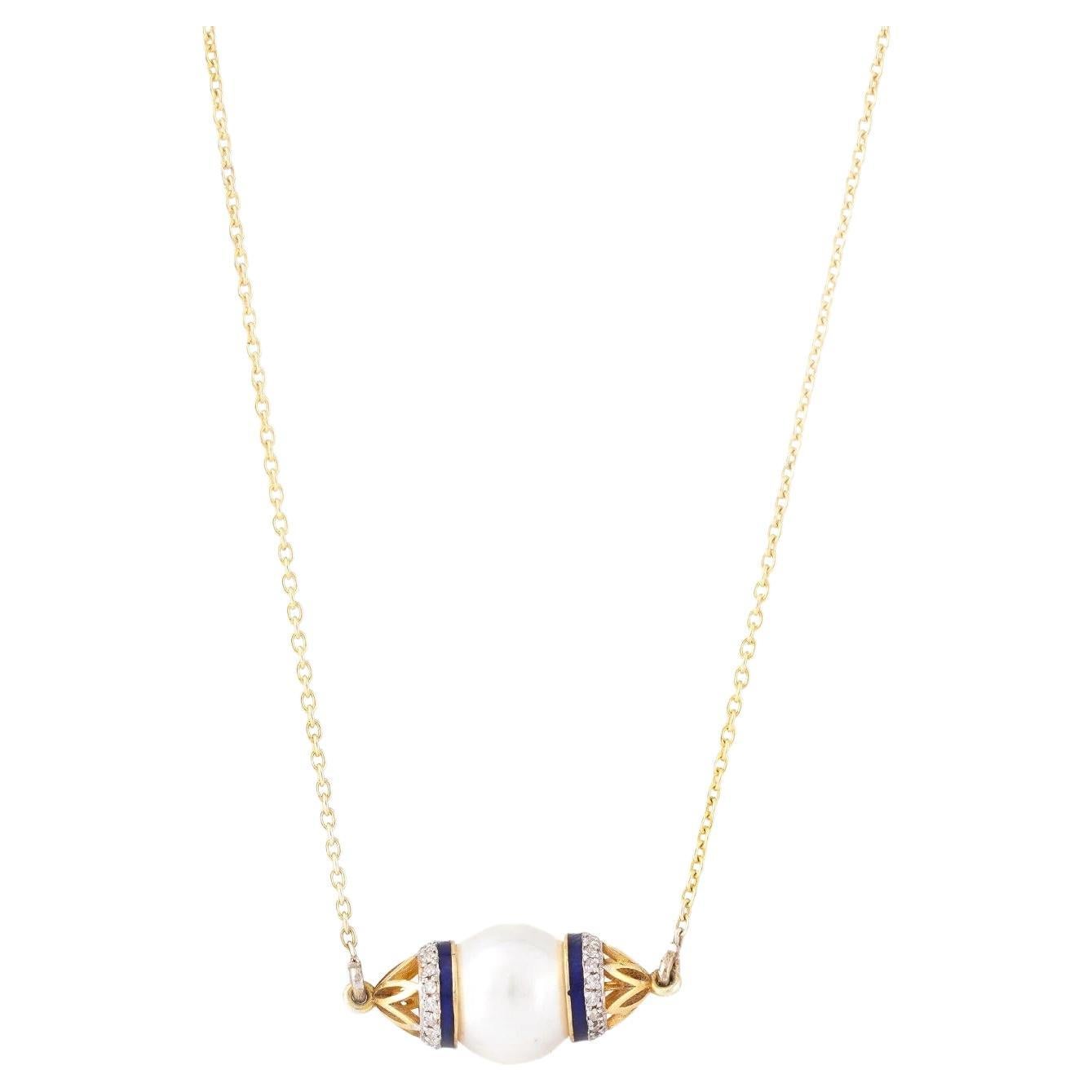Chloe Gold Diamond South Sea Peal and Enamel Pendant Necklace For Sale