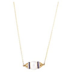 Chloe Gold Diamond South Sea Peal and Enamel Pendant Necklace