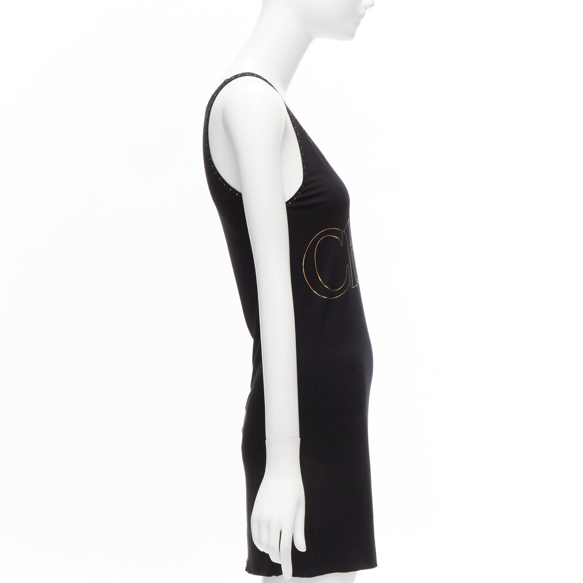 CHLOE gold foil logo black topstitch detail rock chic tank top dress S In Fair Condition For Sale In Hong Kong, NT