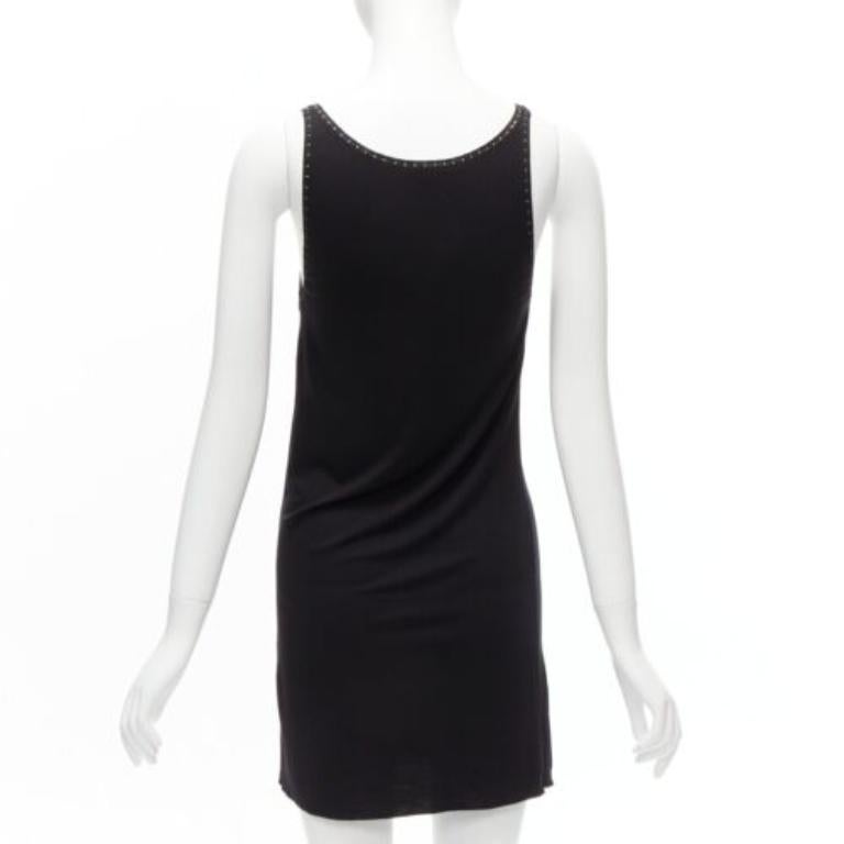 Women's CHLOE gold foil logo black topstitch detail rock chic tank top dress S For Sale