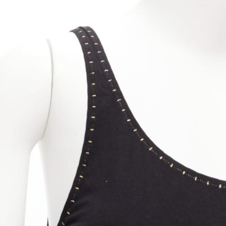 CHLOE gold foil logo black topstitch detail rock chic tank top dress S For Sale 2