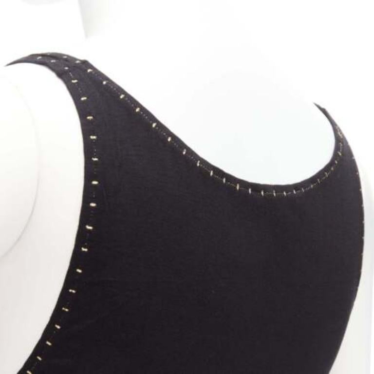 CHLOE gold foil logo black topstitch detail rock chic tank top dress S For Sale 3