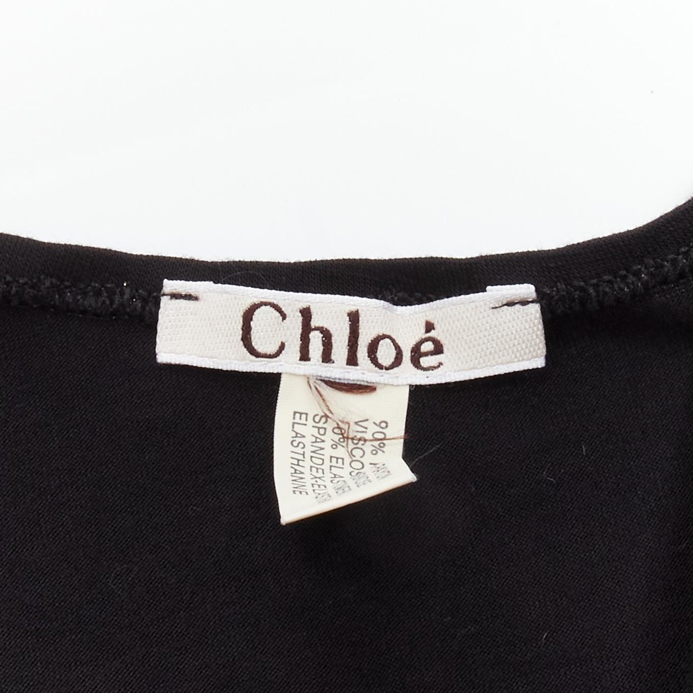 CHLOE gold foil logo black topstitch detail rock chic tank top dress S For Sale 4