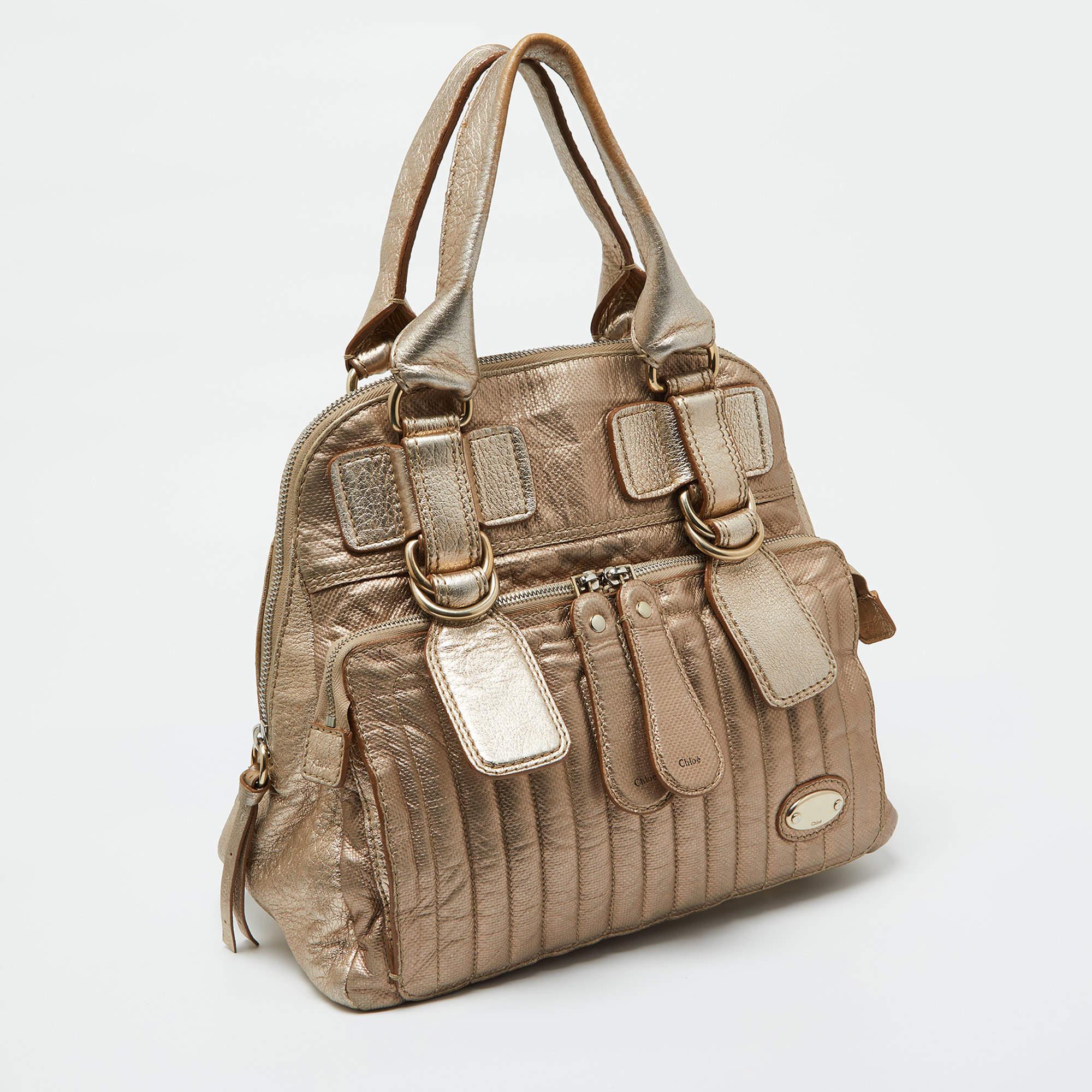 Brown Chloe Gold Leather Front Pocket Satchel