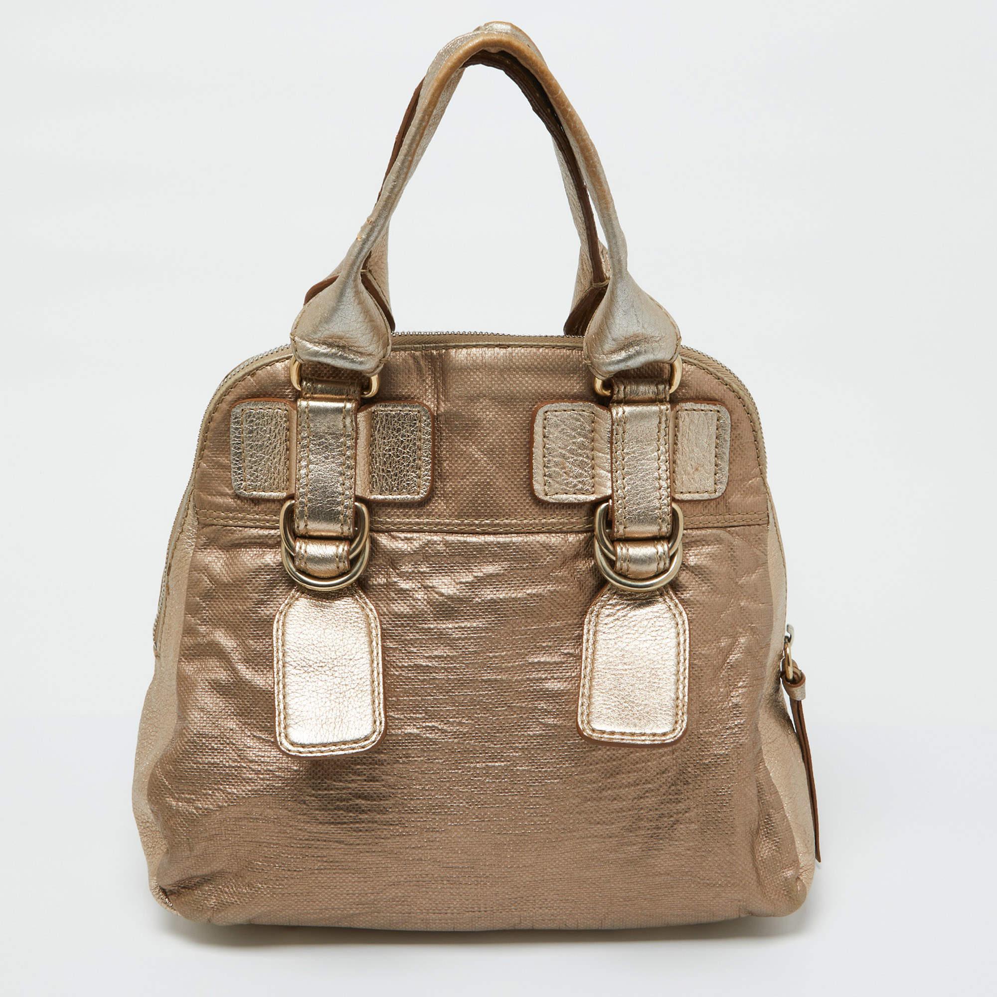 Chloe Gold Leather Front Pocket Satchel In Fair Condition In Dubai, Al Qouz 2