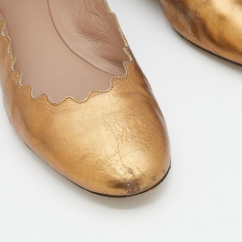 De las mujeres Chloe Cuero Dorado Lauren Festoneado Bailarinas Talla 36.5 en venta