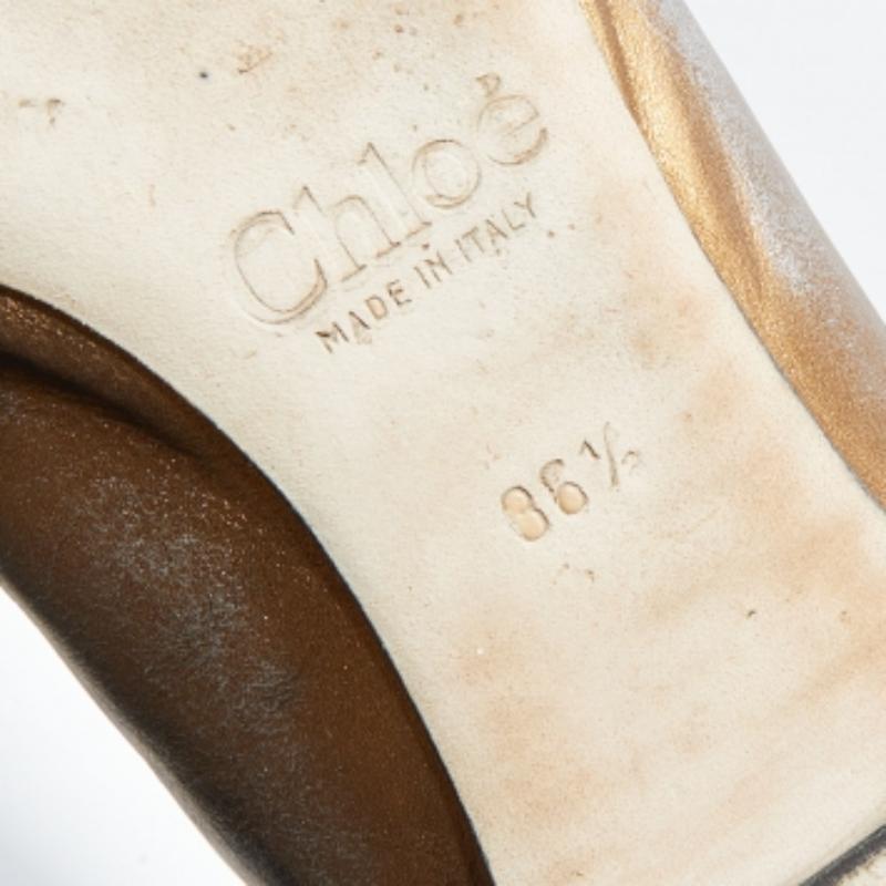 Chloe Cuero Dorado Lauren Festoneado Bailarinas Talla 36.5 en venta 3