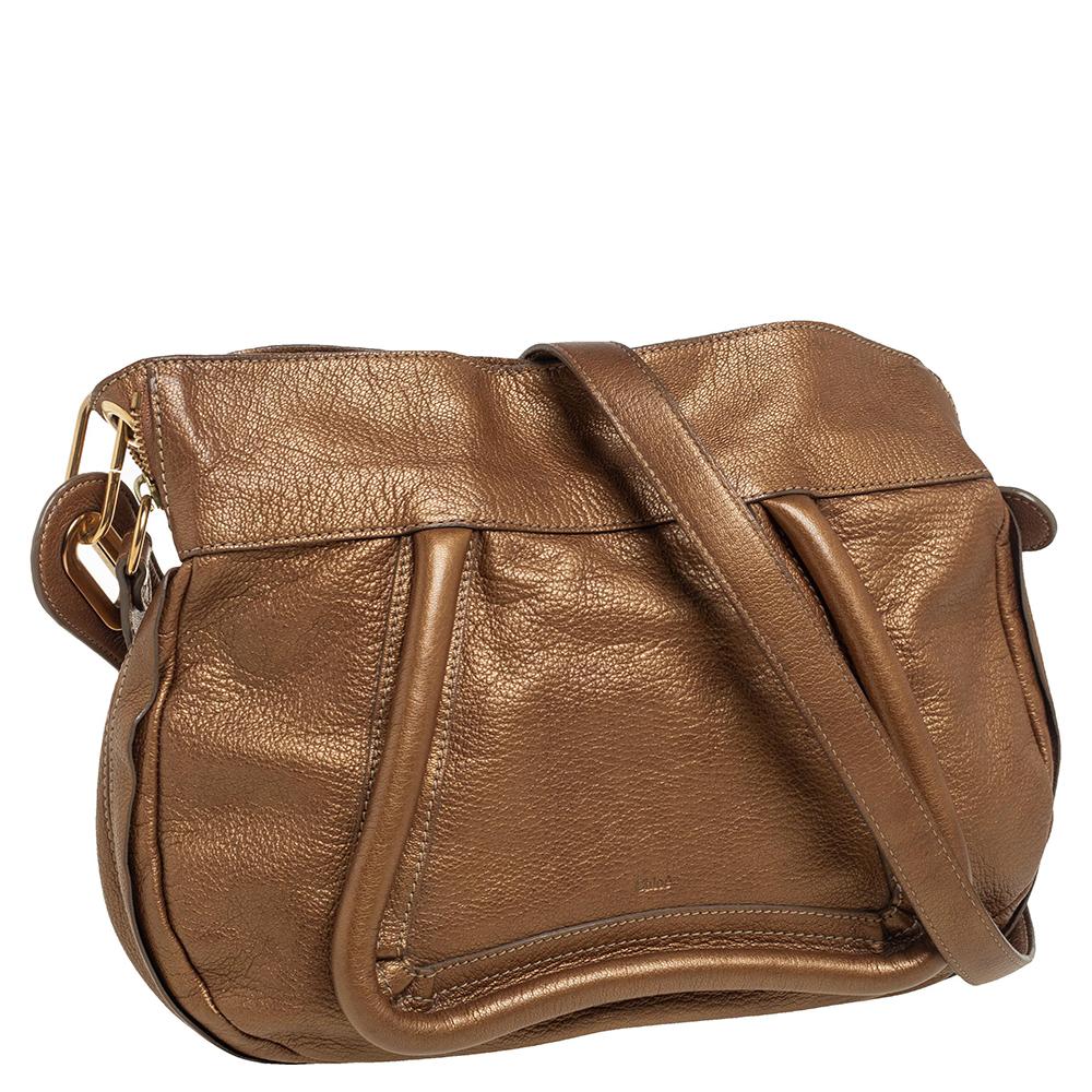 Brown Chloe Gold Leather Paraty Shoulder Bag