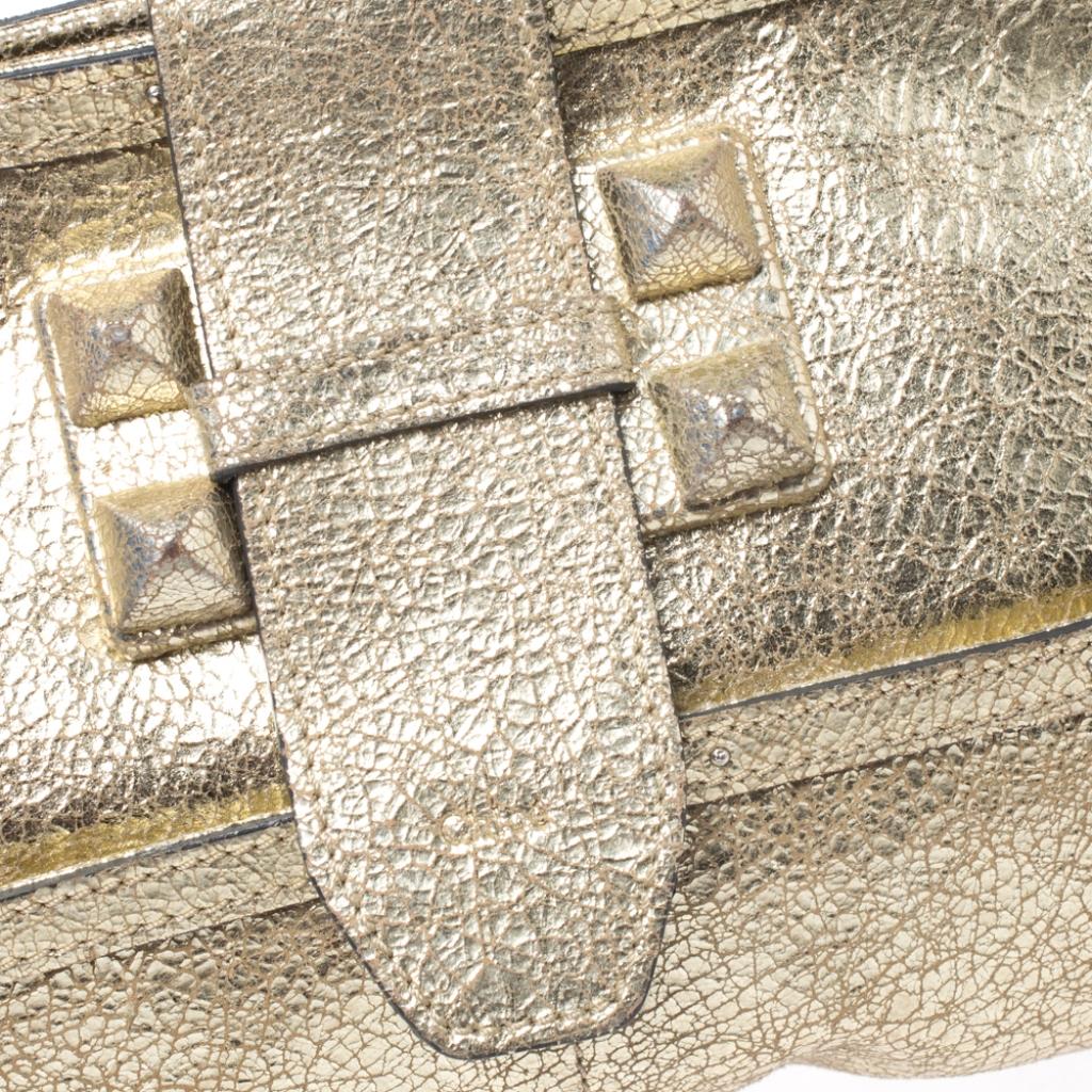 Chloe Gold Metallic Textured Leather Clutch 4