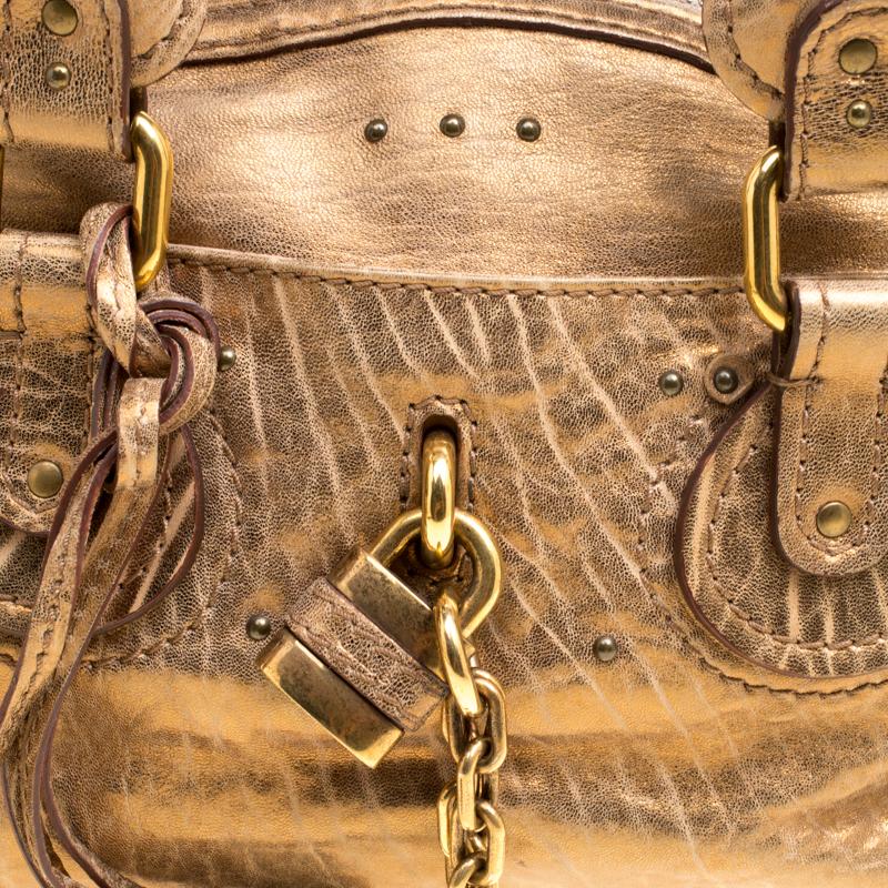 Chloe Gold Textured Leather Paddington Satchel 3