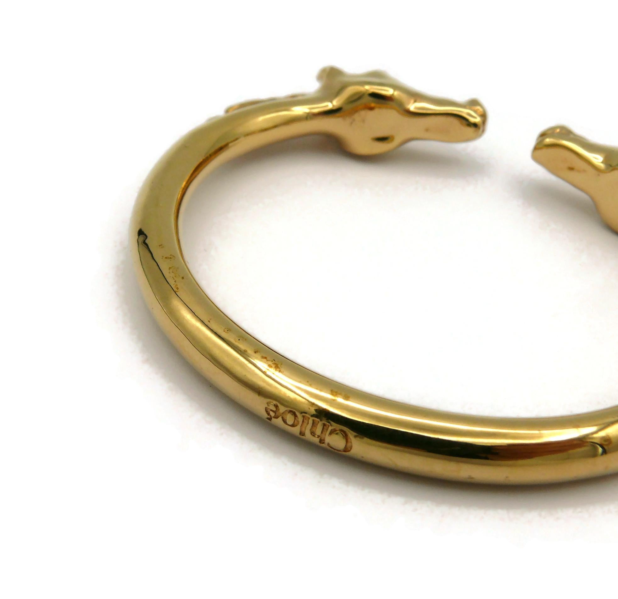 CHLOE Gold Tone Double Horse Head Bangle Bracelet 5