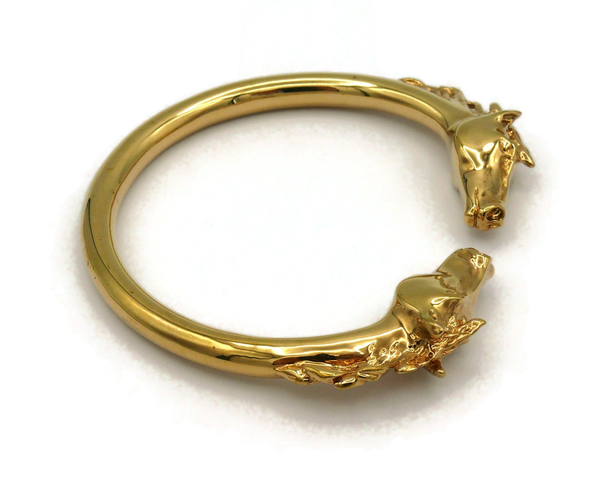 Women's CHLOE Gold Tone Double Horse Head Bangle Bracelet