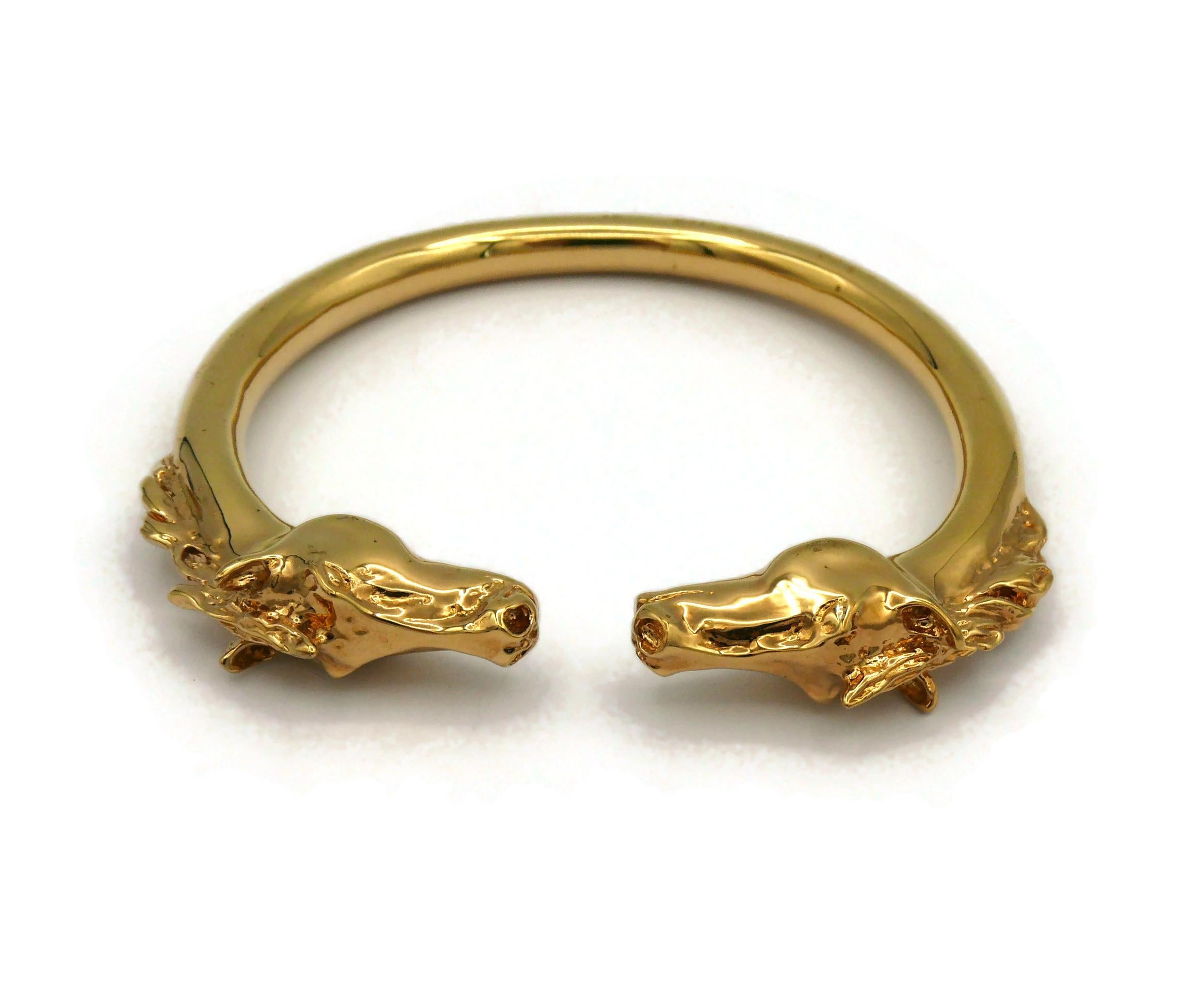 CHLOE Gold Tone Double Horse Head Bangle Bracelet 1