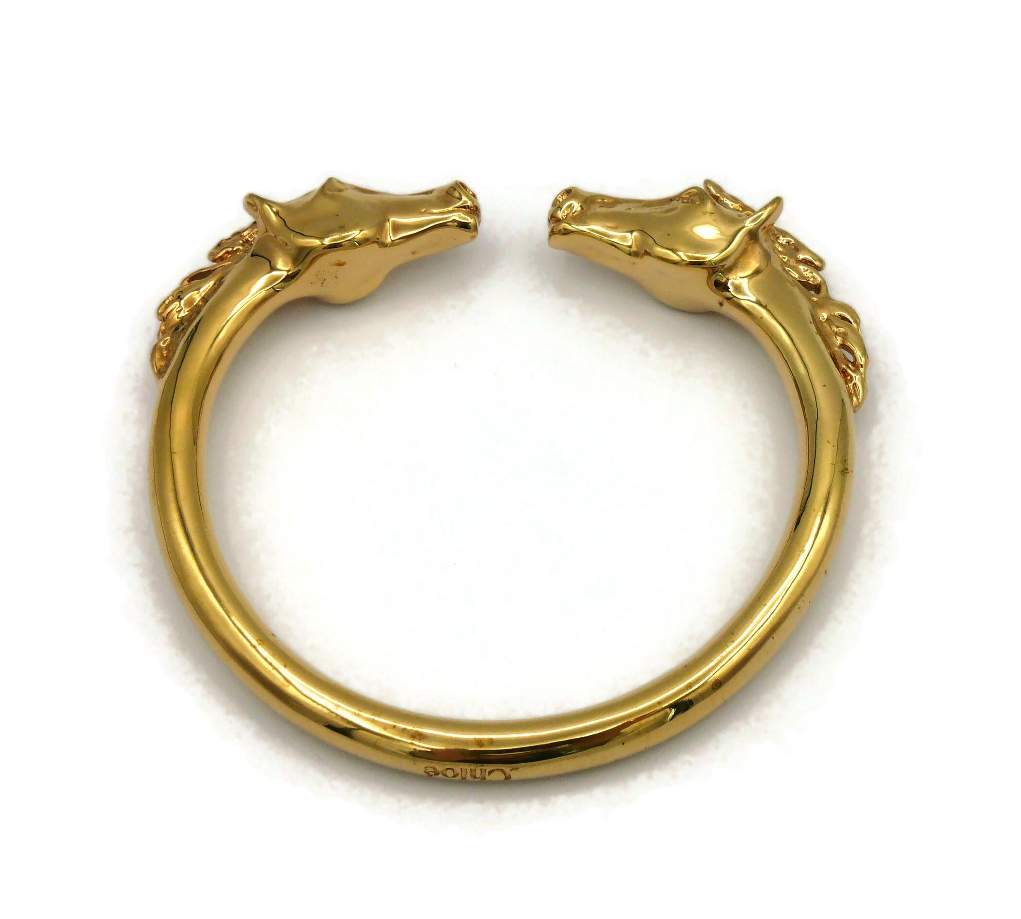 CHLOE Gold Tone Double Horse Head Bangle Bracelet 2