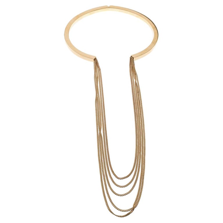 Chloe Gold Tone Layered Chain and Hinge Choker Necklace For Sale at 1stdibs