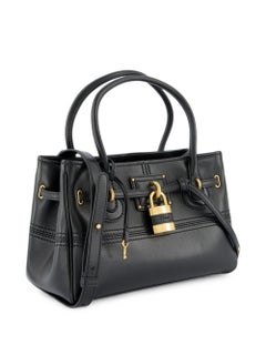Chloé Grained Leather Padlock Top Handle Bag — Black