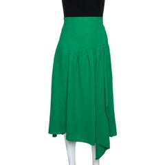 Chloé Grass Green Crepe Asymmetric Draped Midi Skirt M