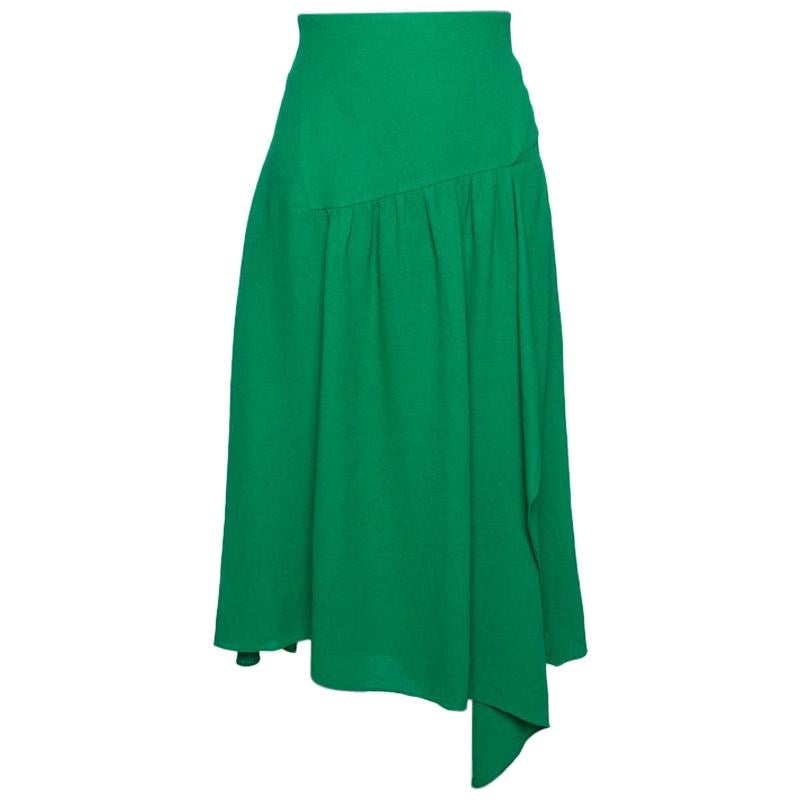 Chloé Grass Green Crepe Asymmetric Draped Midi Skirt M