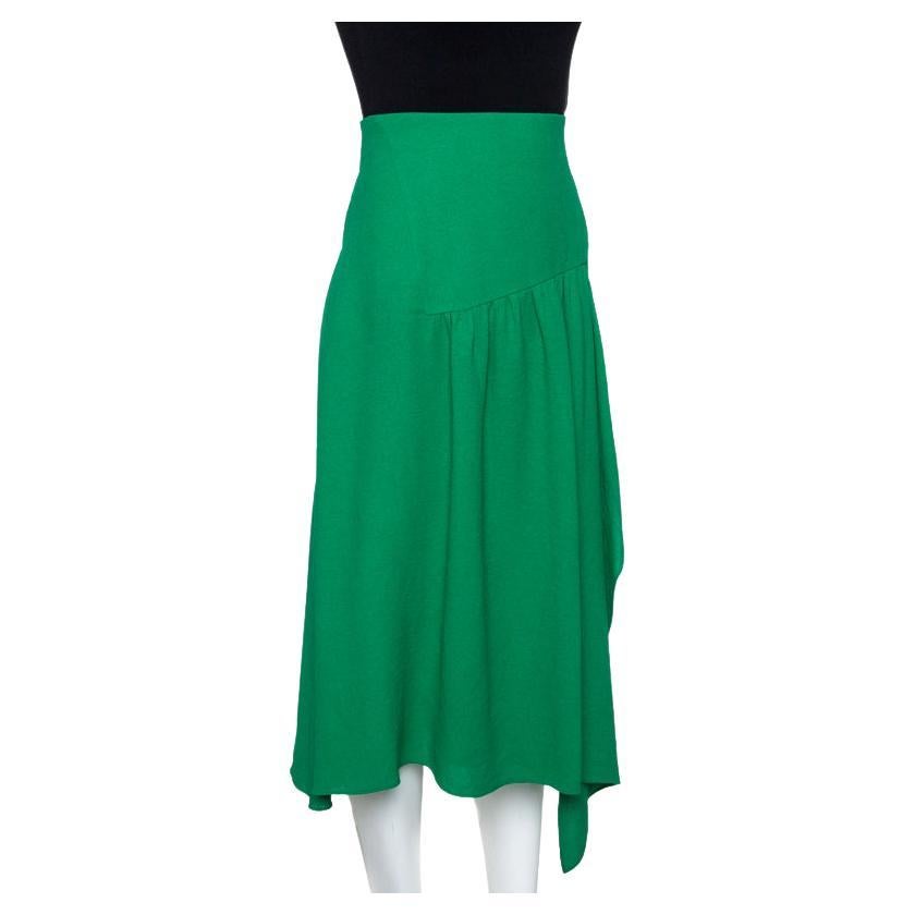 Chloé Grass Green Crepe Asymmetric Draped Midi Skirt M For Sale at 1stDibs