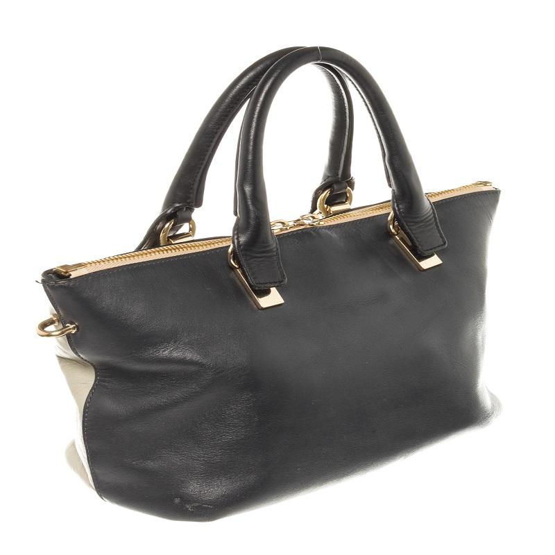 Women's Chloe Gray Black Calfskin Leather Two-tone Baylee Medium Tote Bag