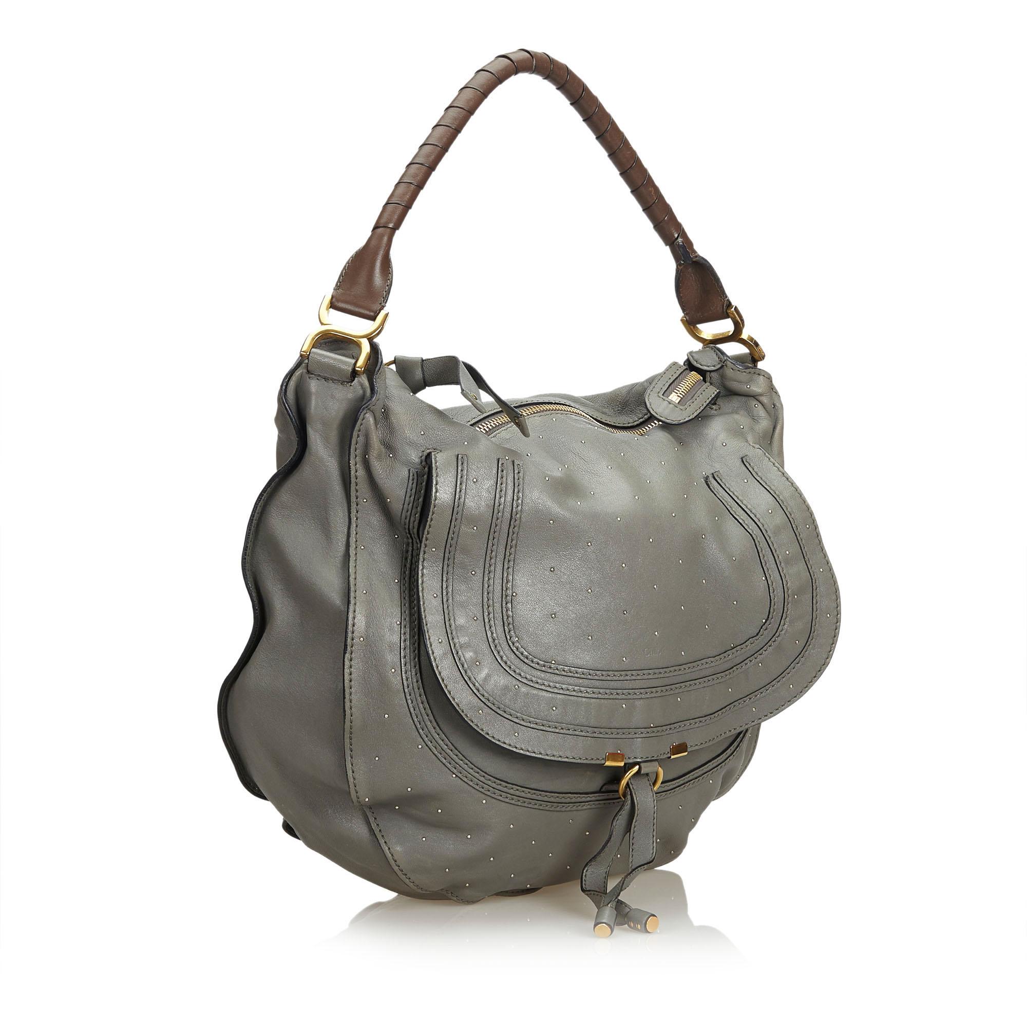 Chloe Gray Leather Studded Marcie Handbag France For Sale at 1stDibs