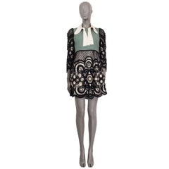 CHLOE green black COLOR BLOCK Lace 3/4 Sleeve Mini Dress 34 XXS