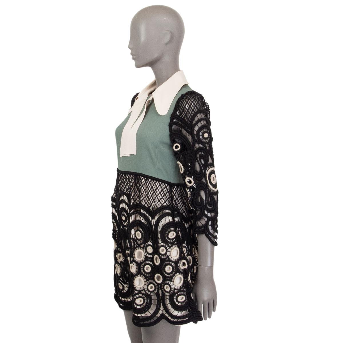 CHLOE - Mini robe à manches 3/4 en dentelle de couleur verte et noire COLOR BLOCK 34 XXS Pour femmes en vente