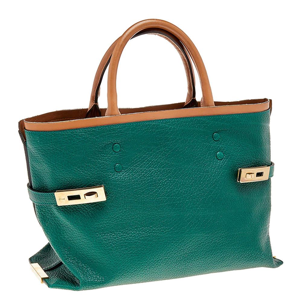 Blue Chloe Green/Brown Leather Charlotte Tote For Sale