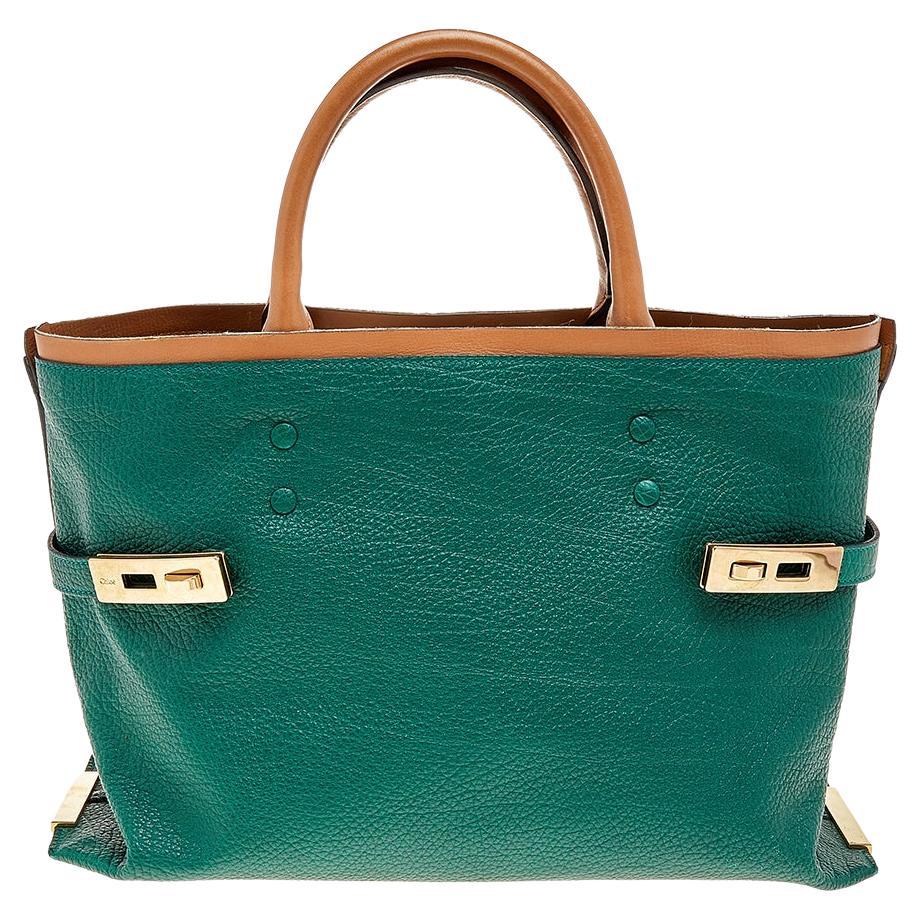 Chloé Charlotte Fourre-tout en cuir vert/marron en vente