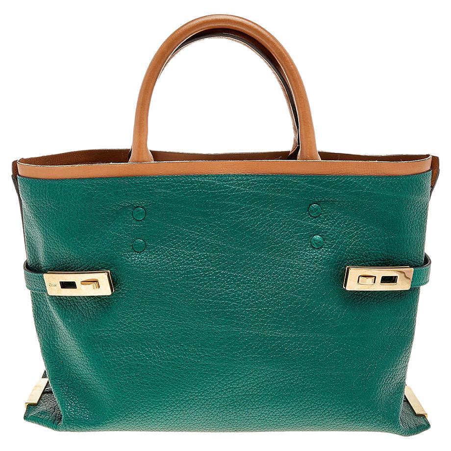Chloe Green/Brown Leather Charlotte Tote For Sale