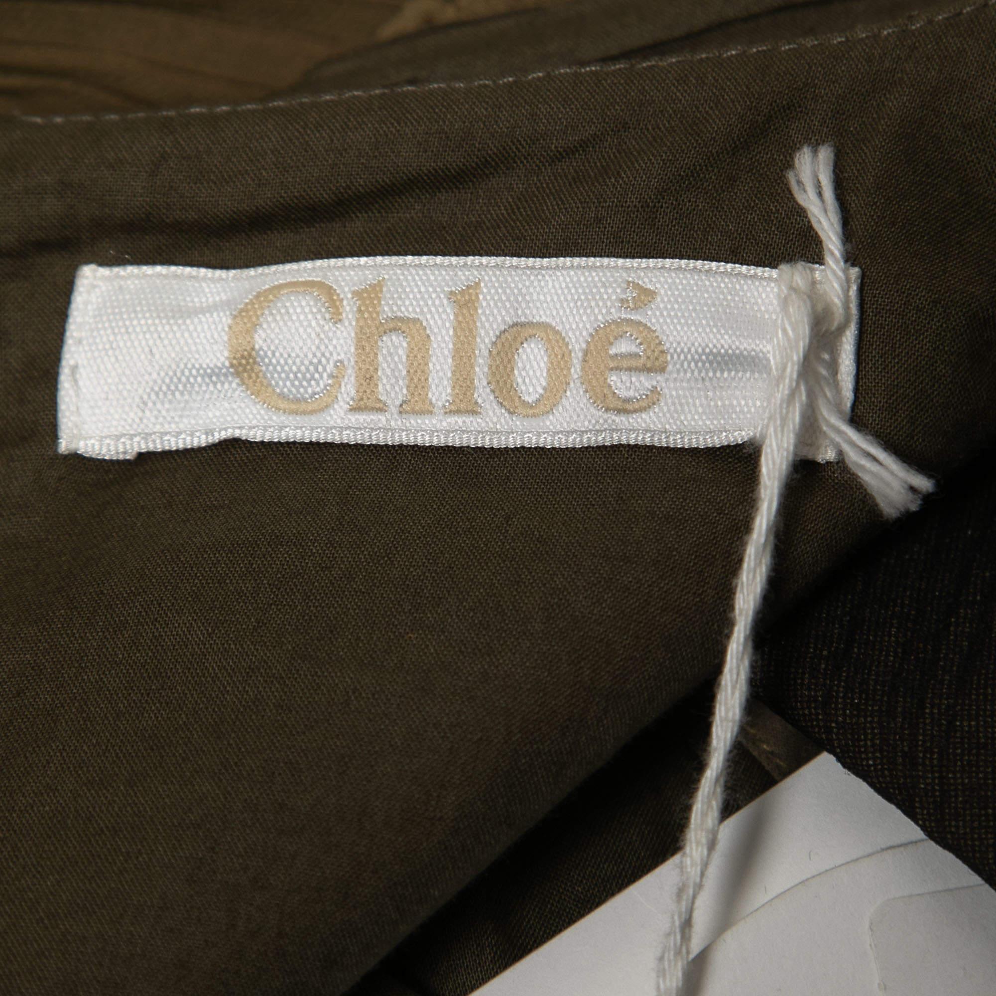 Brown Chloe Green Chiffon & Cotton Plisse Midi Dress M