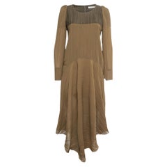 Used Chloe Green Chiffon & Cotton Plisse Midi Dress M