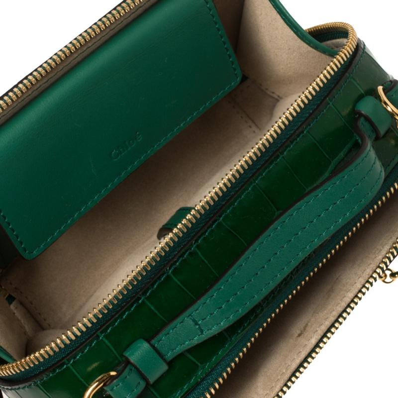 Chloe Green Croc Embossed Leather Mini C Vanity Shoulder Bag 3