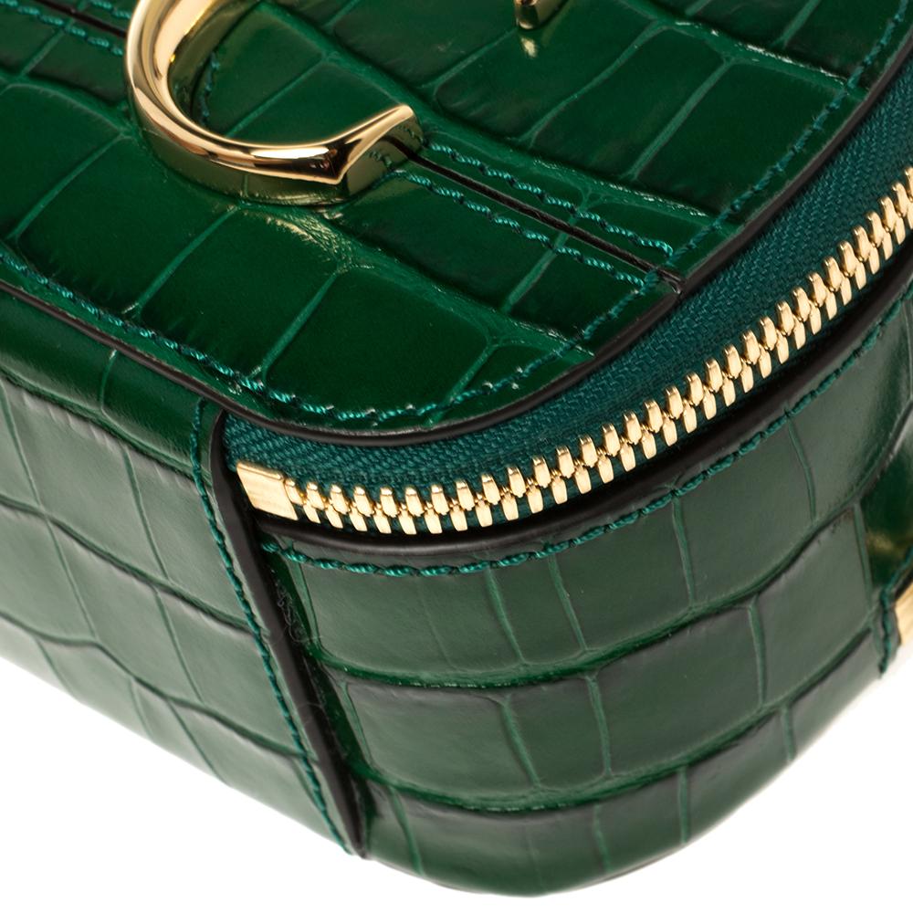 Black Chloe Green Croc Embossed Leather Mini C Vanity Shoulder Bag