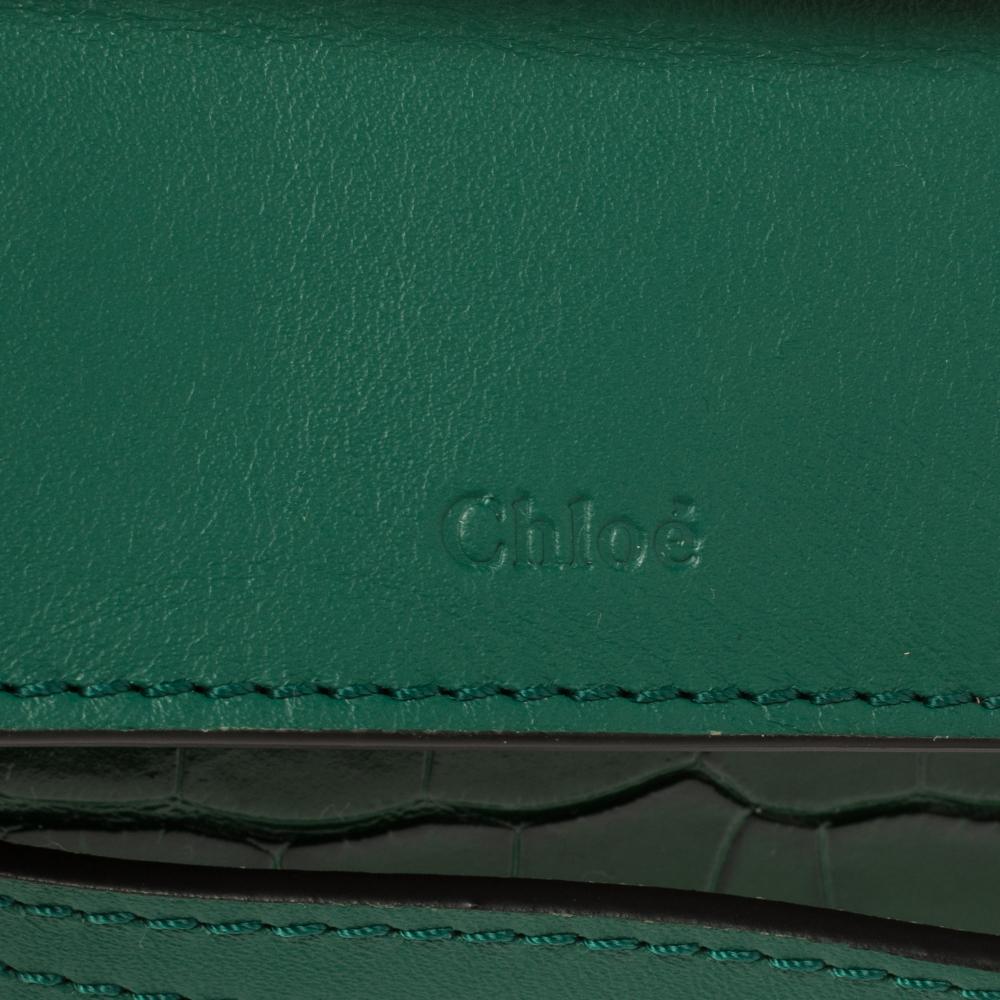 Women's Chloe Green Croc Embossed Leather Mini C Vanity Shoulder Bag