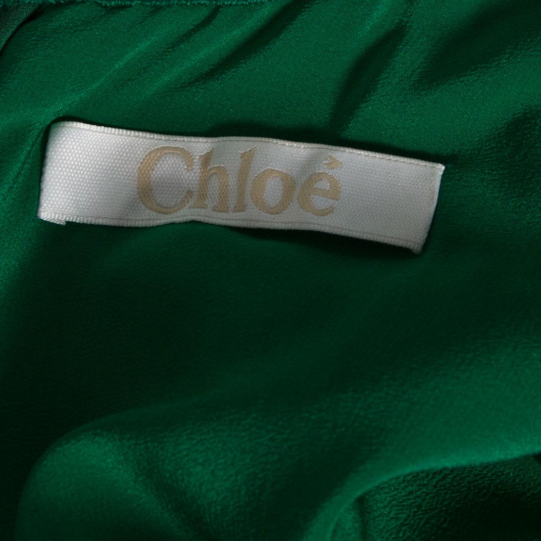 Women's Chloé Green Guipure Lace Asymmetric Hem Midi Dress M