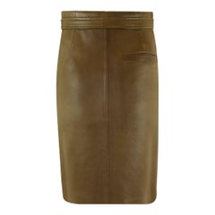 CHLOE Green Lamb Leather Cargo Pocket Knee Length Pencil Skirt