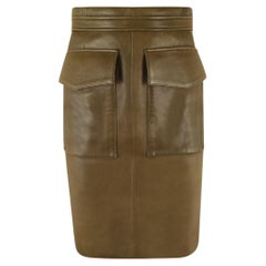 CHLOE Green Lamb Leather Cargo Pocket Knee Length Pencil Skirt