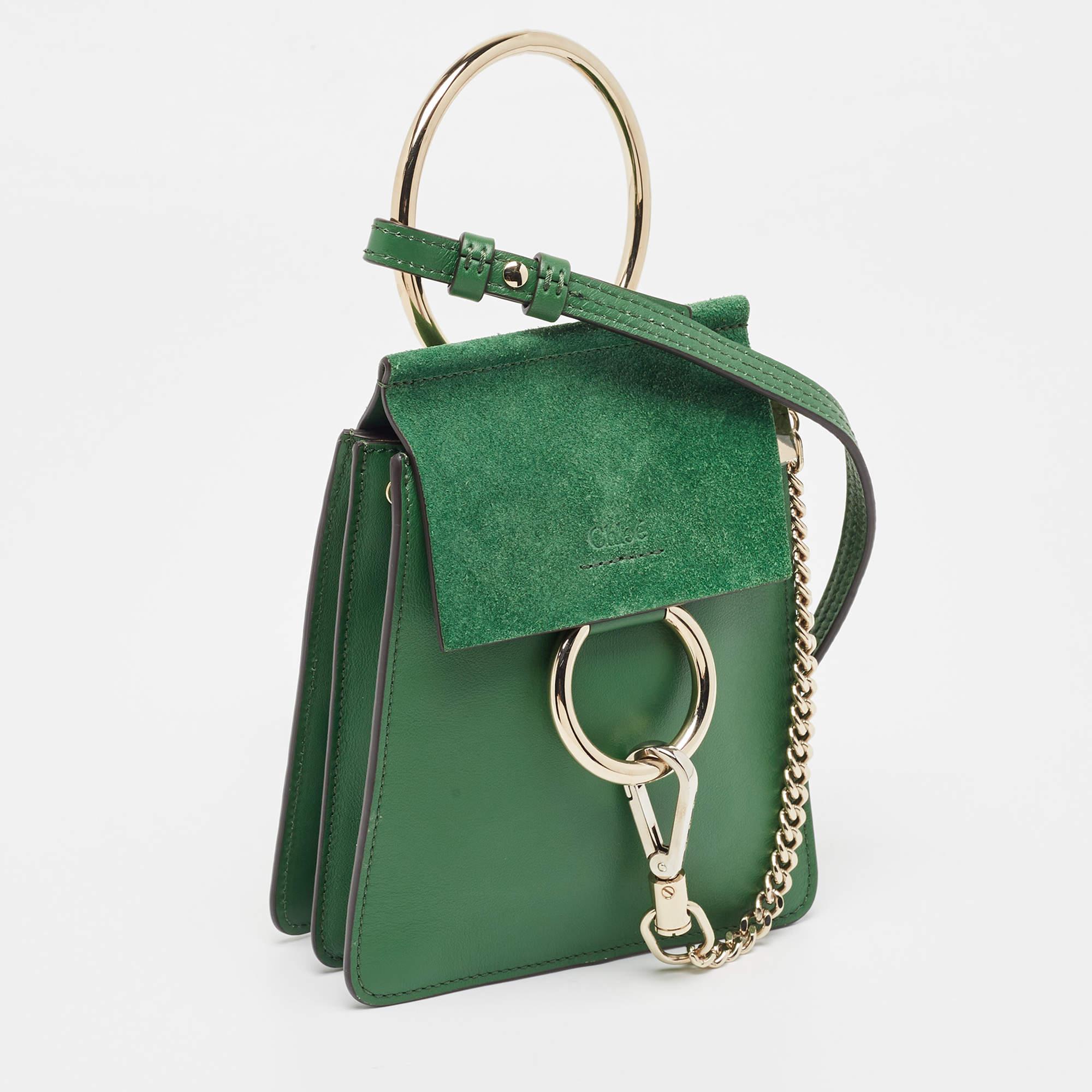 Chloé Green Leather and Suede Mini Faye Crossbody Bag In Excellent Condition In Dubai, Al Qouz 2
