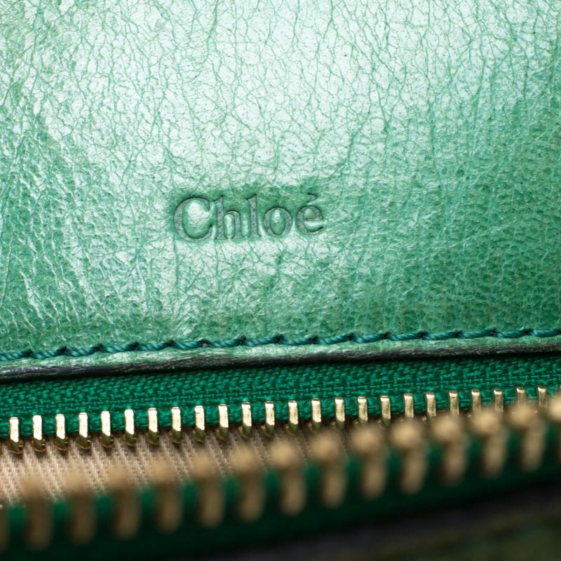 Black Chloe Green Leather Heloise Satchel For Sale
